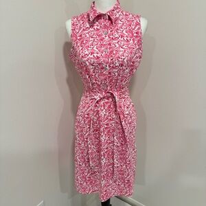 J. McLaughlin Pink Printed Catalina Cloth Sleeveless Collar Belted Dress M
